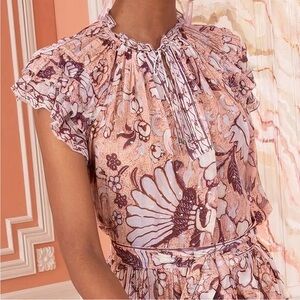 ULLA JOHNSON Alexi silk ruffle blush top romantic sheer flounce